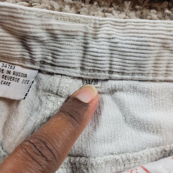 Vintage Lee Dungaree Corduroy Pants Mens 34x28.5 Tag 34x30 Beige Carpenter - Picture 2 of 7